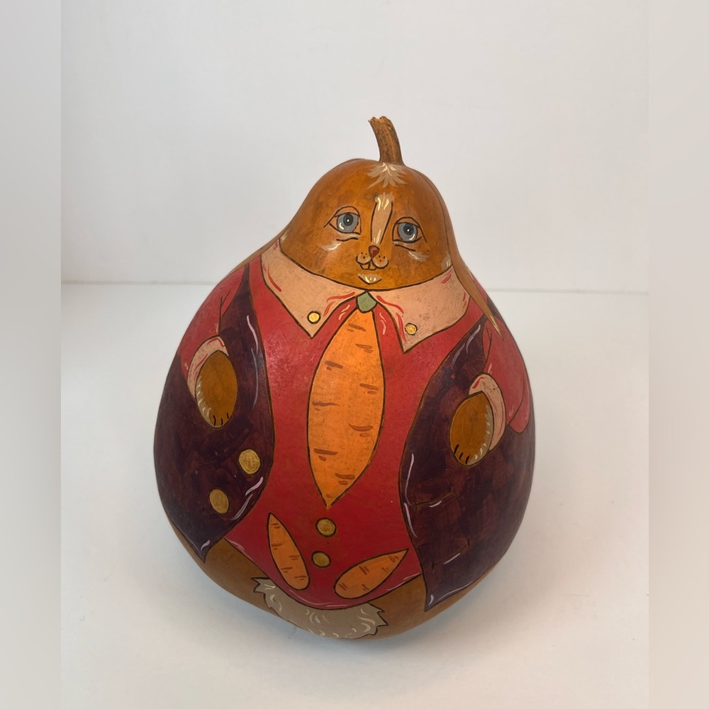 Large Vintage Hand Painted Gourd Folk Art‎ Easter Rabbit Bunny Artist Signed.